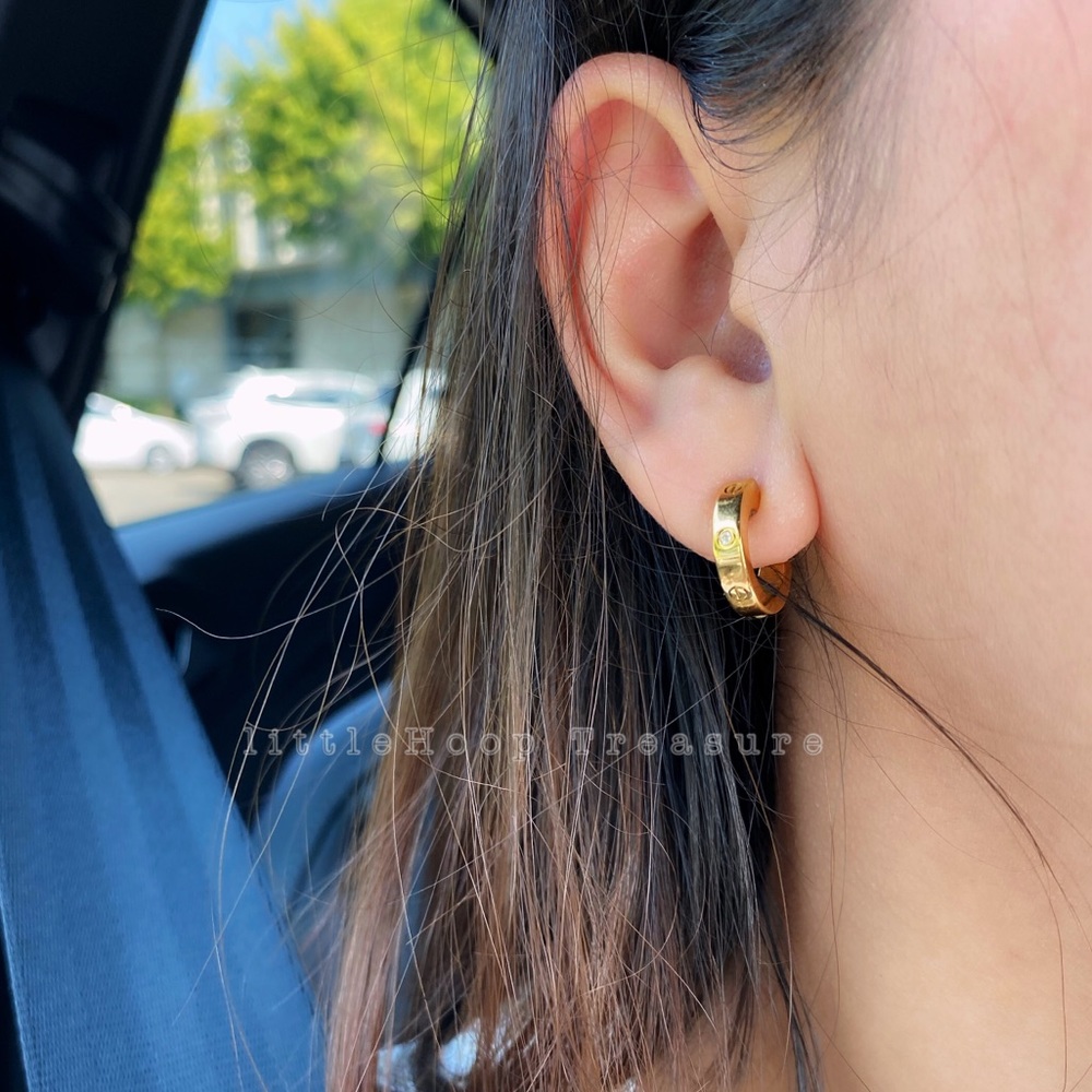 Screw hoops earring 18k gold filled zirconia stone - Picture 6 of 6